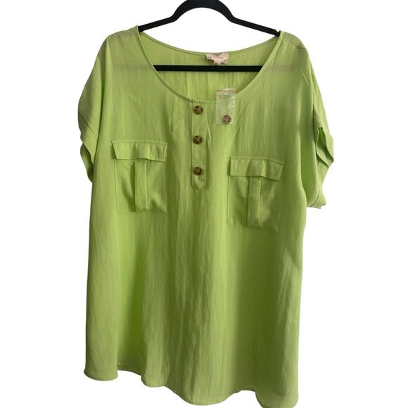 Perch by Blu Pepper Tops - Perch by Blu Pepper Women’s Top 2XL Lime Green NWT Button Front Tunic Blou